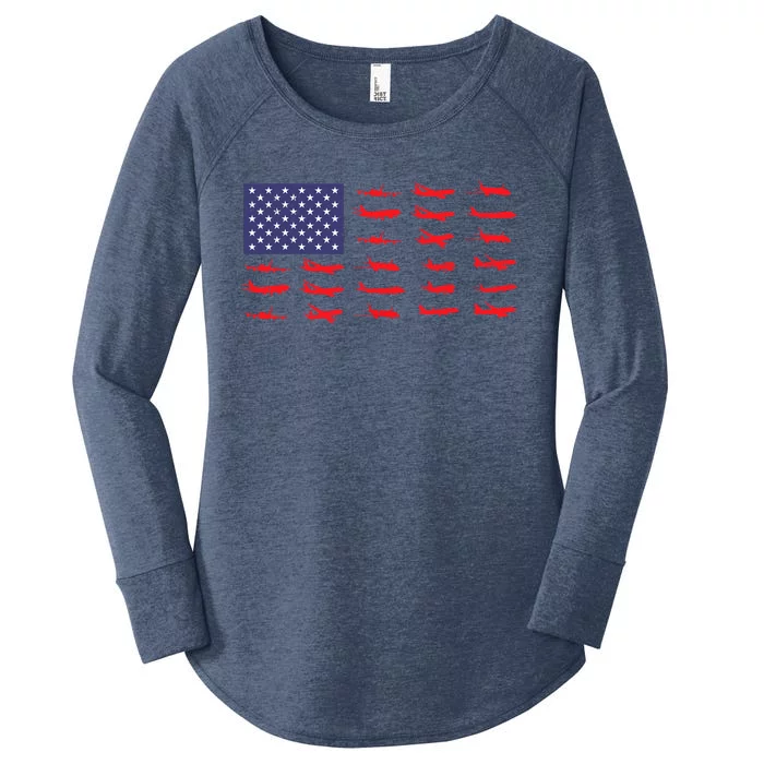 US Flag Airplanes Patriotic Aviation American Pilot Gift Women's Perfect Tri Tunic Long Sleeve Shirt