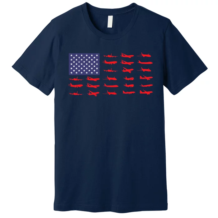 US Flag Airplanes Patriotic Aviation American Pilot Gift Premium T-Shirt