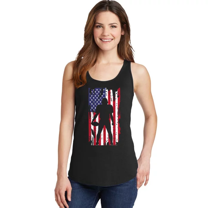 Us Flag American Football Player Silhouette Vintage Patriot Ladies Essential Tank