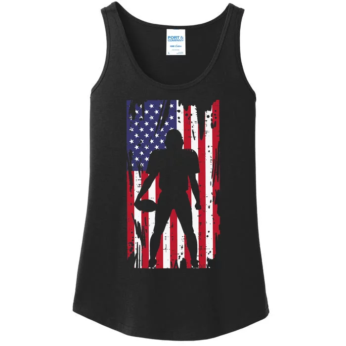 Us Flag American Football Player Silhouette Vintage Patriot Ladies Essential Tank