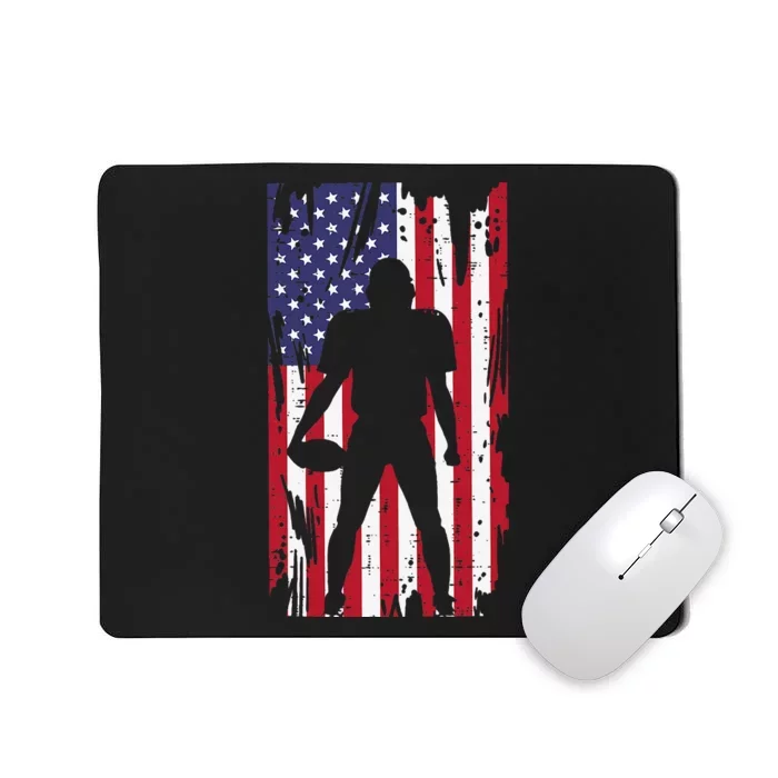 Us Flag American Football Player Silhouette Vintage Patriot Mousepad