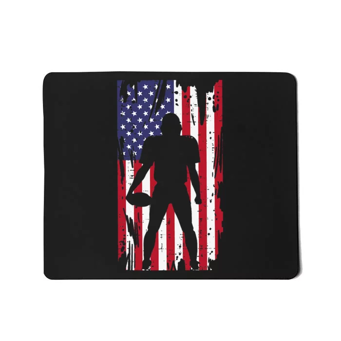 Us Flag American Football Player Silhouette Vintage Patriot Mousepad