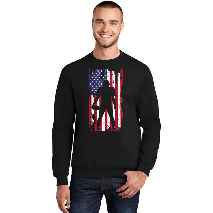 Us Flag American Football Player Silhouette Vintage Patriot Tall Sweatshirt