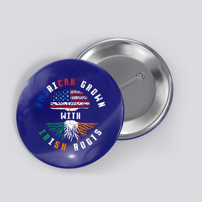 Us Flag American Grown With Irish Roots Irish Ireland Gift Button