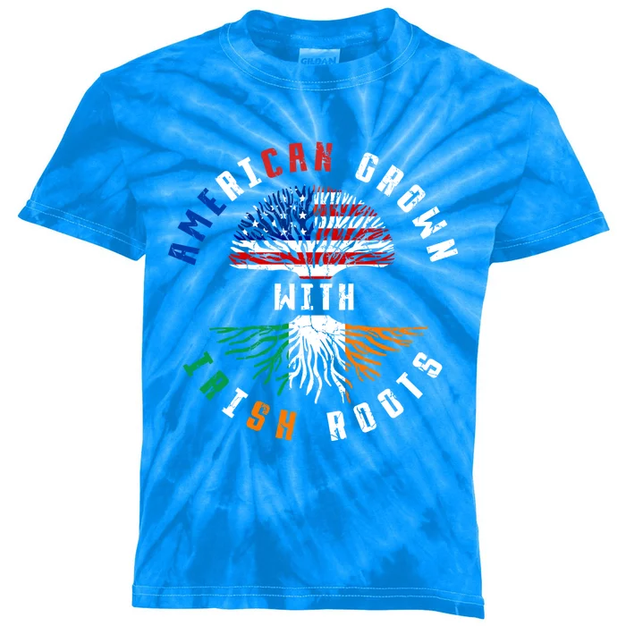 Us Flag American Grown With Irish Roots Irish Ireland Gift Kids Tie-Dye T-Shirt