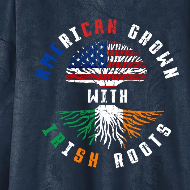 Us Flag American Grown With Irish Roots Irish Ireland Gift Hooded Wearable Blanket