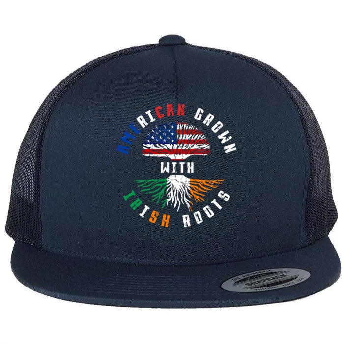 Us Flag American Grown With Irish Roots Irish Ireland Gift Flat Bill Trucker Hat