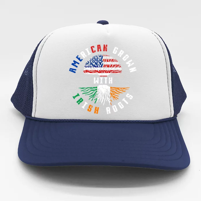 Us Flag American Grown With Irish Roots Irish Ireland Gift Trucker Hat