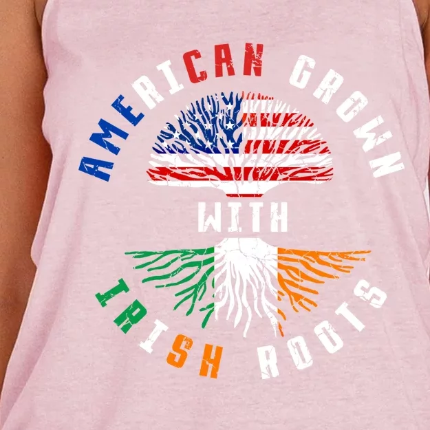 Us Flag American Grown With Irish Roots Irish Ireland Gift Women's Knotted Racerback Tank