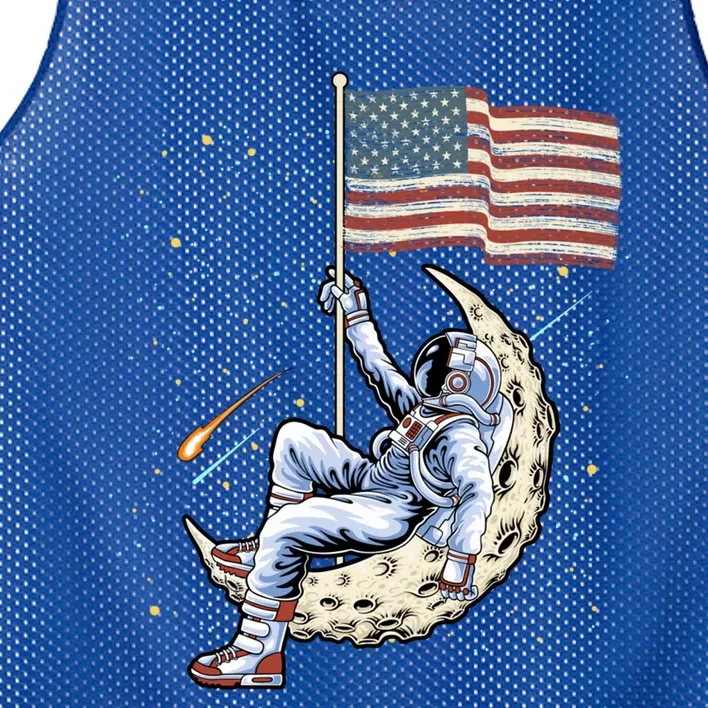 Us Flag Astronaut Space Independence Day 4th Of July Cool Gift Mesh Reversible Basketball Jersey Tank