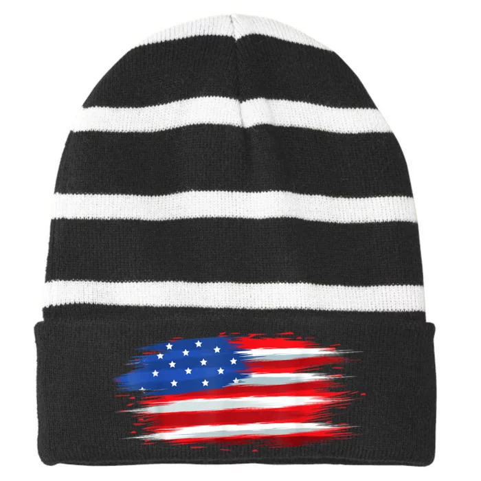 USA Flag American Flag United States Of America 4th Of July Striped Beanie with Solid Band