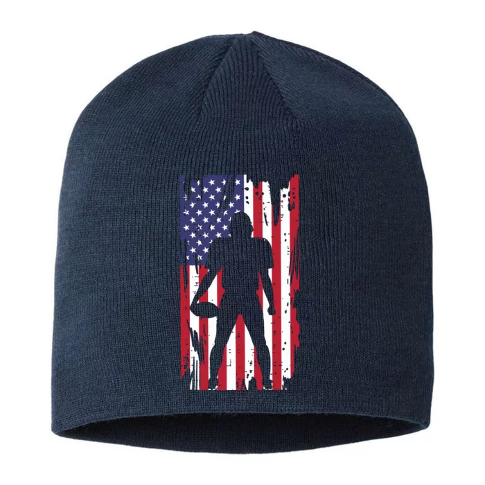 Us Flag American Football Player Silhouette Vintage Patriot 8 1/2in Sustainable Knit Beanie