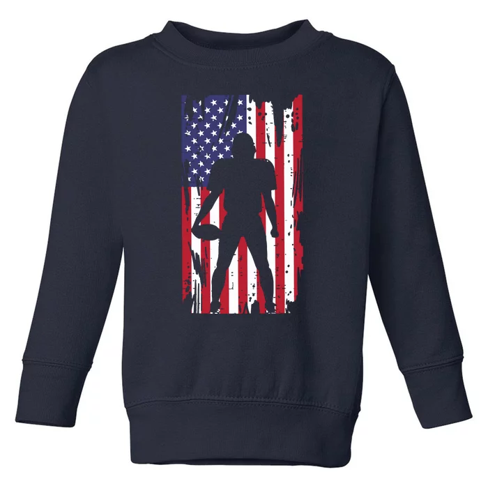 Us Flag American Football Player Silhouette Vintage Patriot Toddler Sweatshirt