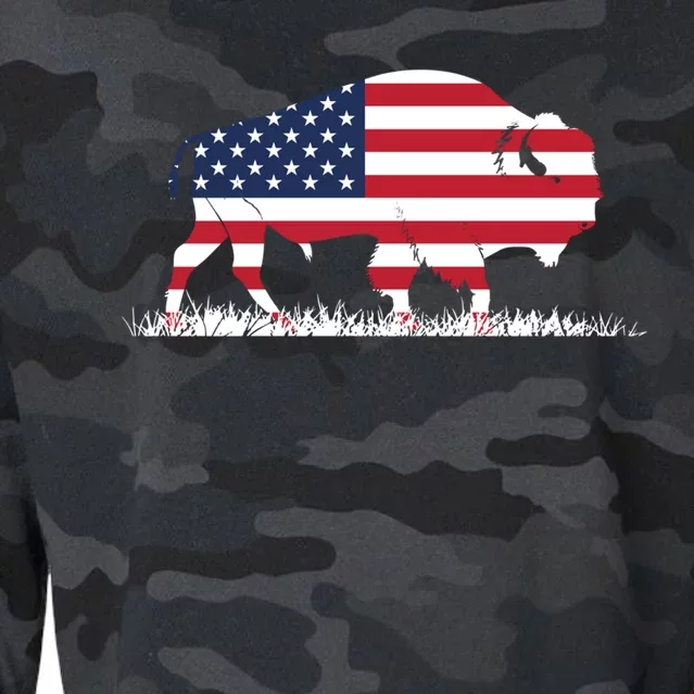 Usa Flag American Buffalo Cool Gift Cropped Pullover Crew