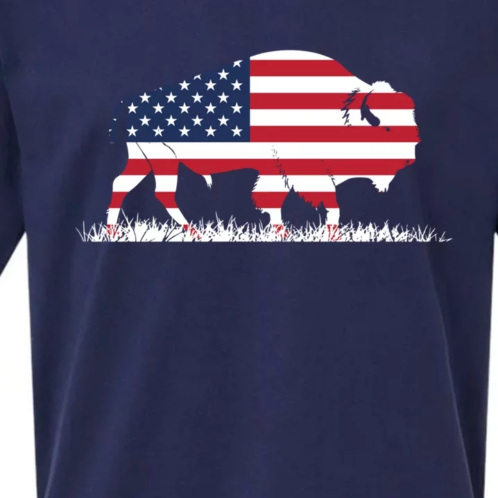 Usa Flag American Buffalo Cool Gift Sueded Cloud Jersey T-Shirt