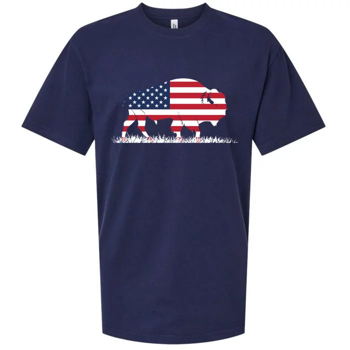 Usa Flag American Buffalo Cool Gift Sueded Cloud Jersey T-Shirt