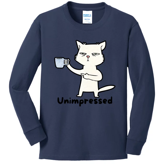 Unimpressed Funny Angry Cat Coffee Kids Long Sleeve Shirt