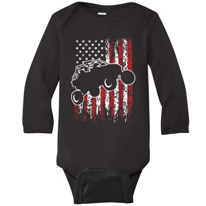 US Flag ATV Side By Side Rider UTV July 4th Offroad Riding Baby Long Sleeve Bodysuit