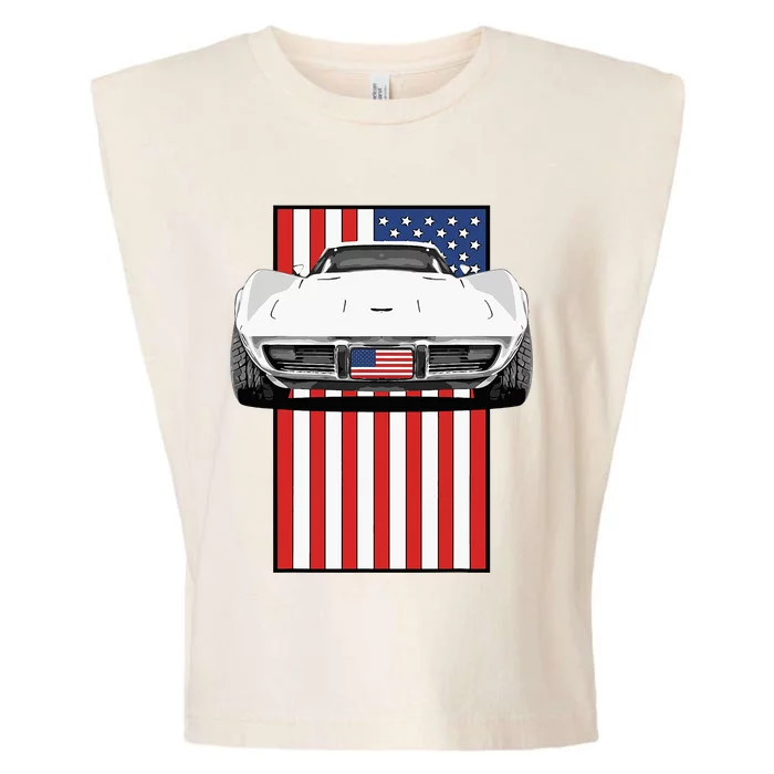 Usa Flag And Muscle Car American Garment-Dyed Women's Muscle Tee