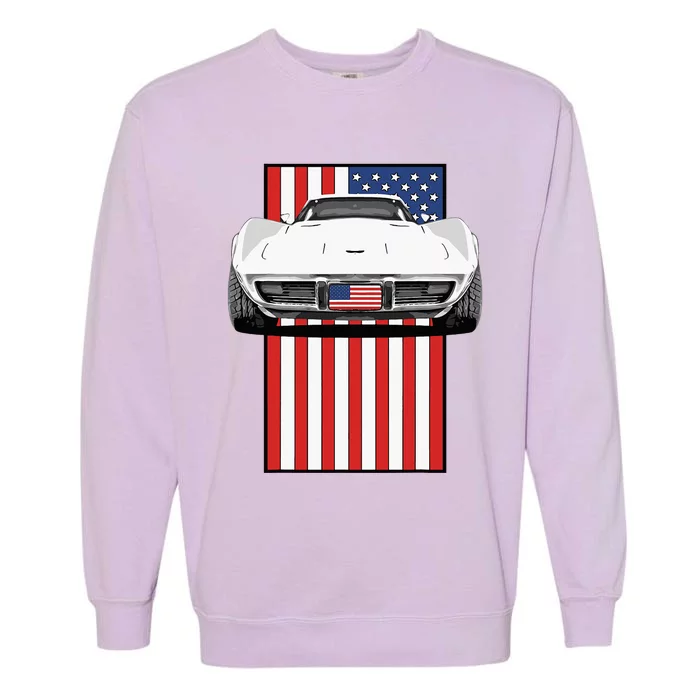 Usa Flag And Muscle Car American Garment-Dyed Sweatshirt