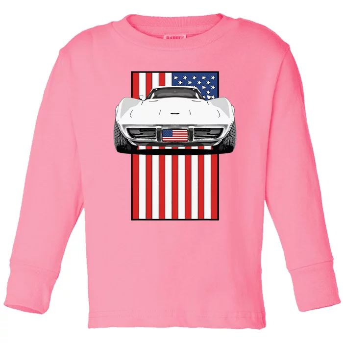 Usa Flag And Muscle Car American Toddler Long Sleeve Shirt