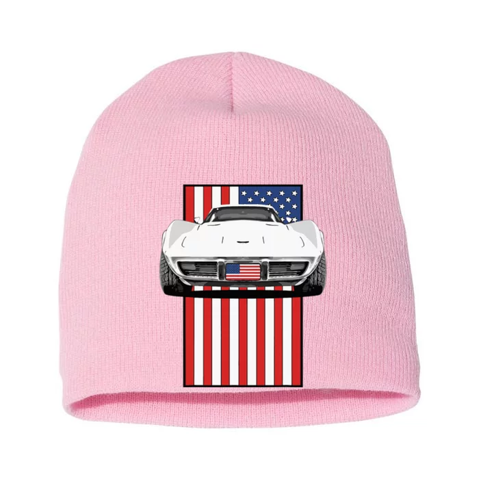 Usa Flag And Muscle Car American Short Acrylic Beanie