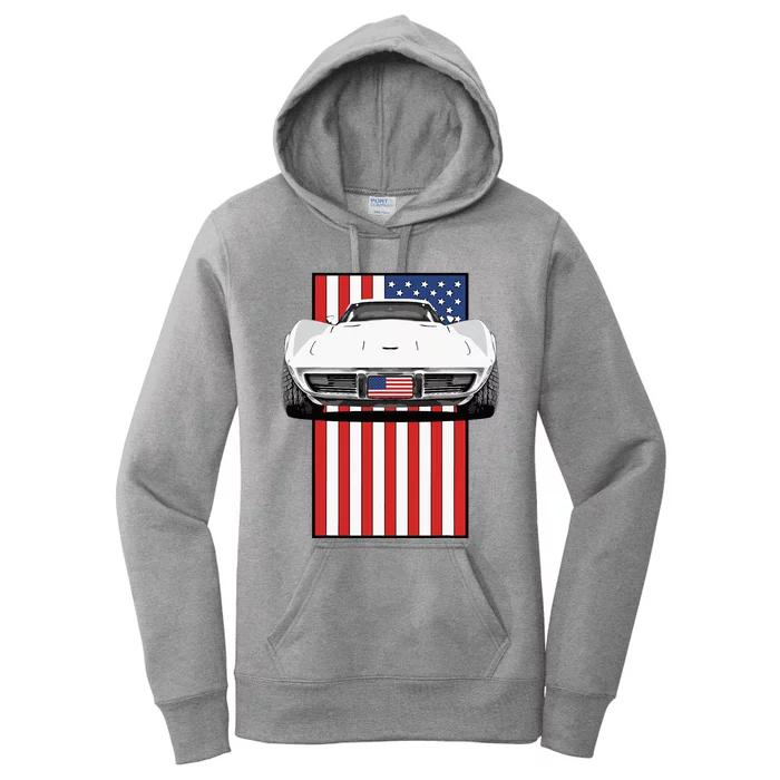 Usa Flag And Muscle Car American Women's Pullover Hoodie