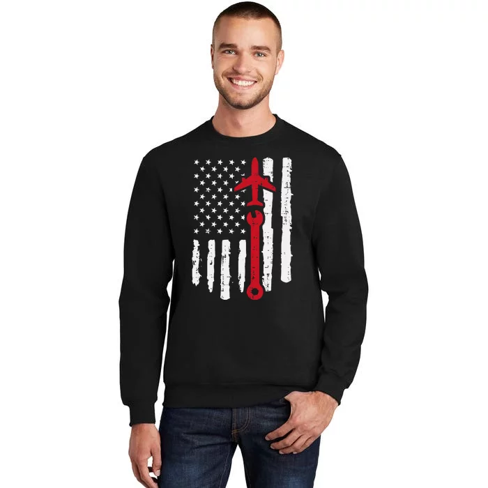 Us Flag Airplane Wrench Aircraft Mechanic Patriot Sweatshirt