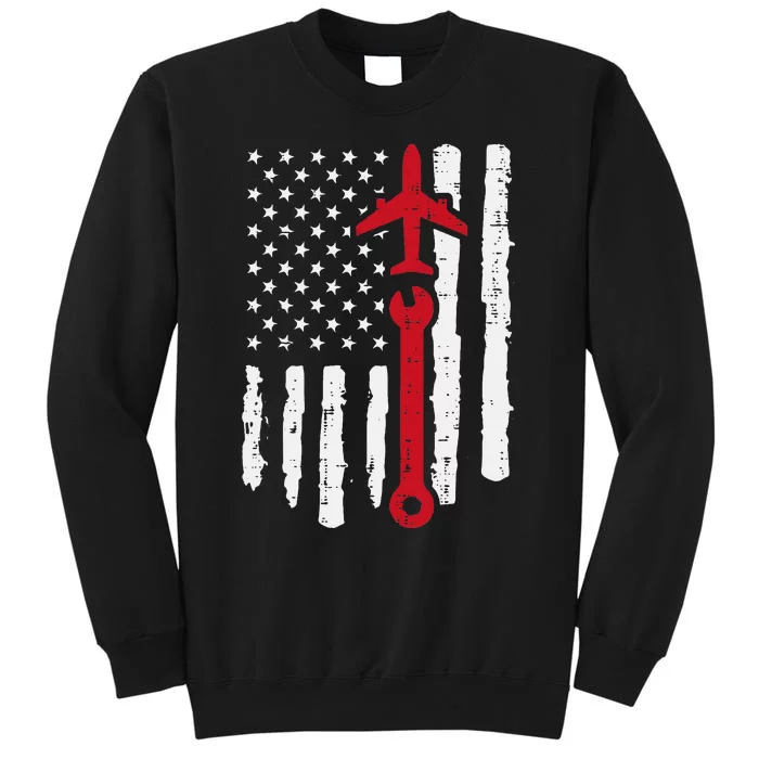 Us Flag Airplane Wrench Aircraft Mechanic Patriot Sweatshirt