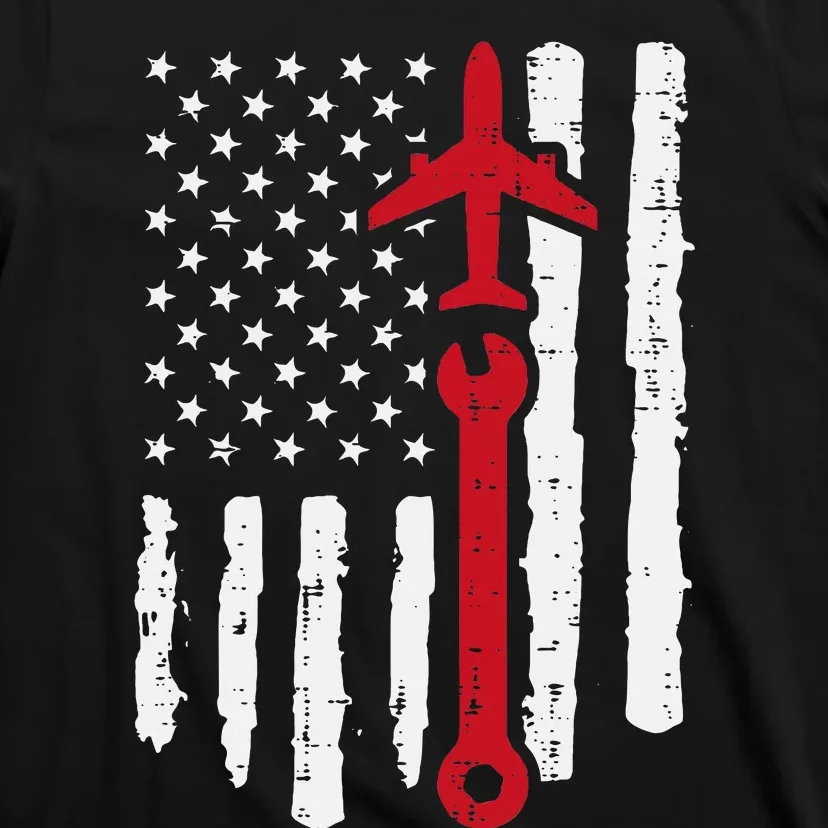 Us Flag Airplane Wrench Aircraft Mechanic Patriot T-Shirt