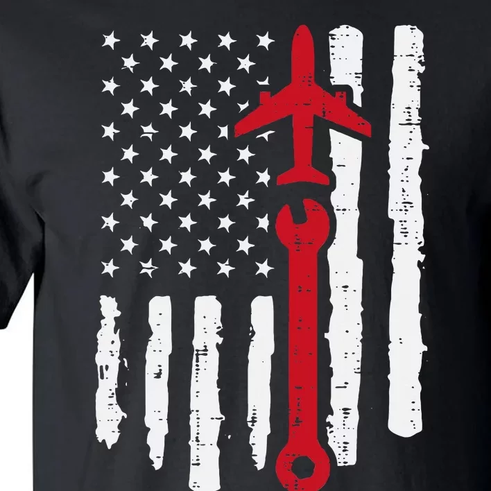 Us Flag Airplane Wrench Aircraft Mechanic Patriot Tall T-Shirt