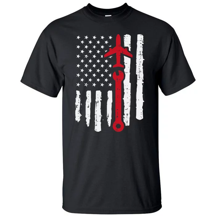 Us Flag Airplane Wrench Aircraft Mechanic Patriot Tall T-Shirt