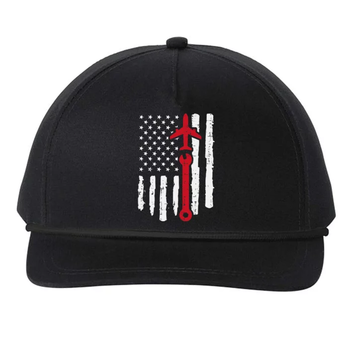 Us Flag Airplane Wrench Aircraft Mechanic Patriot Snapback Five-Panel Rope Hat