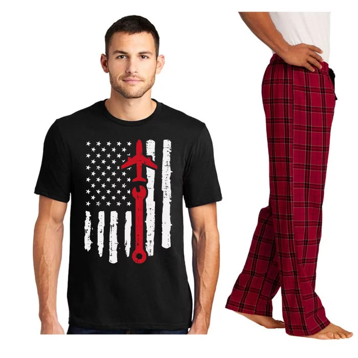 Us Flag Airplane Wrench Aircraft Mechanic Patriot Pajama Set