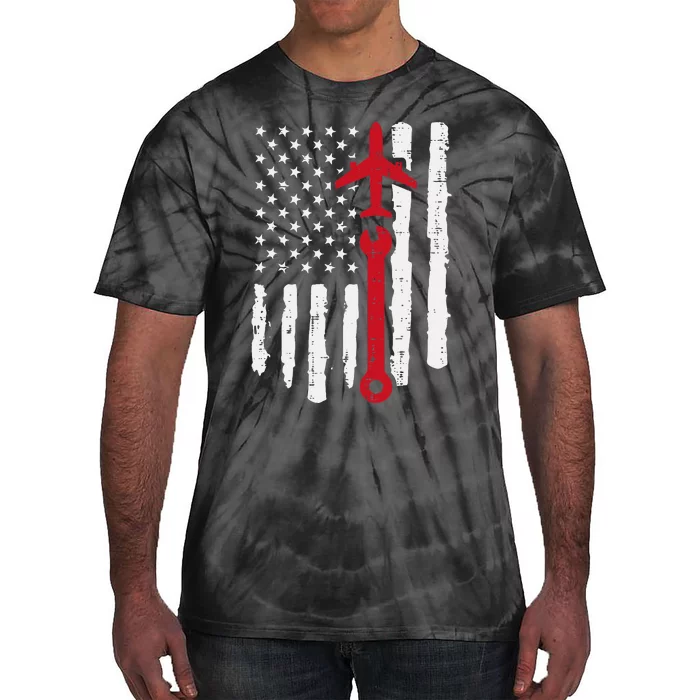 Us Flag Airplane Wrench Aircraft Mechanic Patriot Tie-Dye T-Shirt