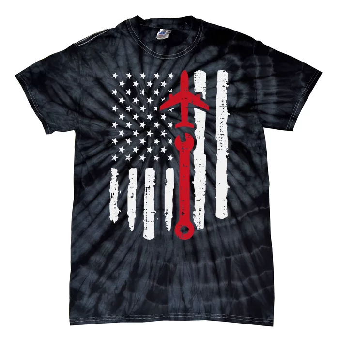 Us Flag Airplane Wrench Aircraft Mechanic Patriot Tie-Dye T-Shirt