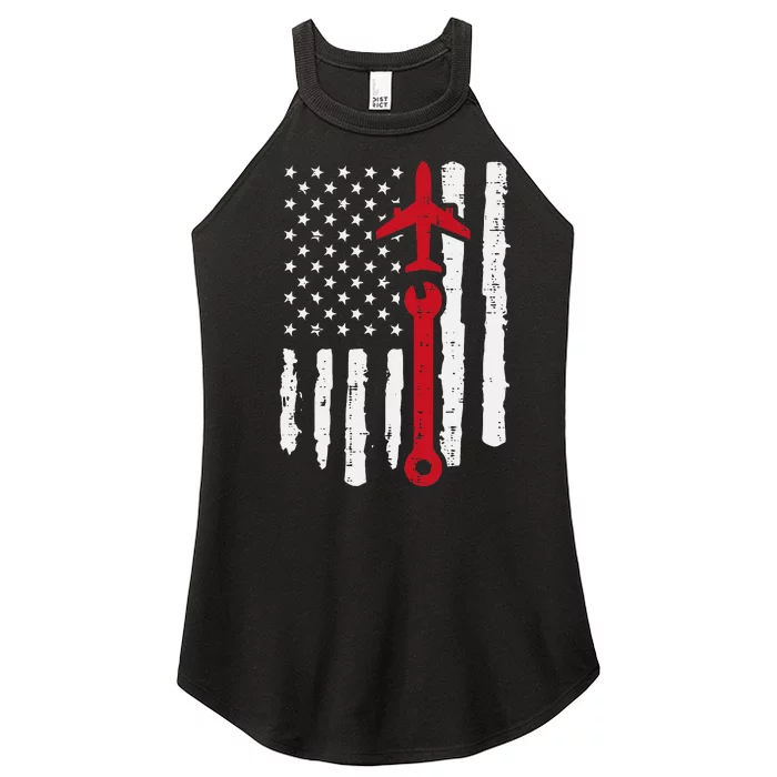 Us Flag Airplane Wrench Aircraft Mechanic Patriot Women’s Perfect Tri Rocker Tank