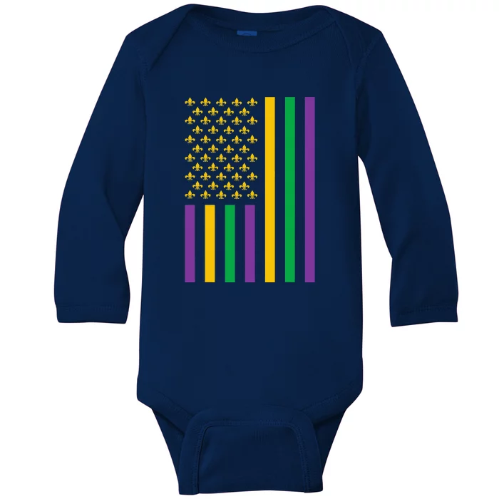 US Flag American Carnival Celebration Mardi Gras Baby Long Sleeve Bodysuit