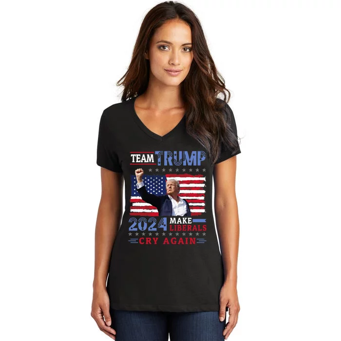 Us Flag American Team Trump 2024 Make Liberals Cry Again Women's V-Neck T-Shirt