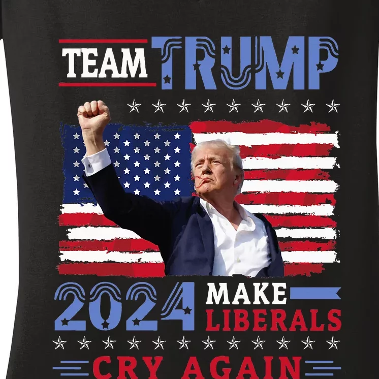 Us Flag American Team Trump 2024 Make Liberals Cry Again Women's V-Neck T-Shirt