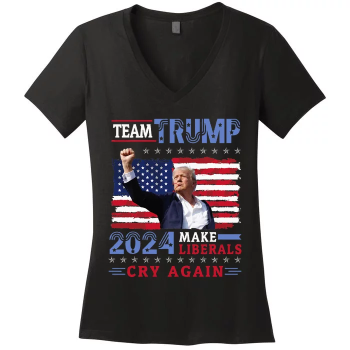 Us Flag American Team Trump 2024 Make Liberals Cry Again Women's V-Neck T-Shirt