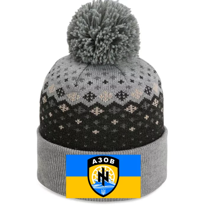 Ukraine Flag Azov Battalion A30B Shield Special Forces The Baniff Cuffed Pom Beanie