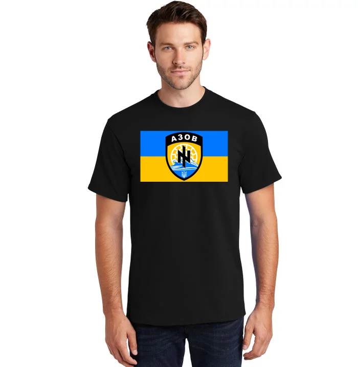 Ukraine Flag Azov Battalion A30B Shield Special Forces Tall T-Shirt