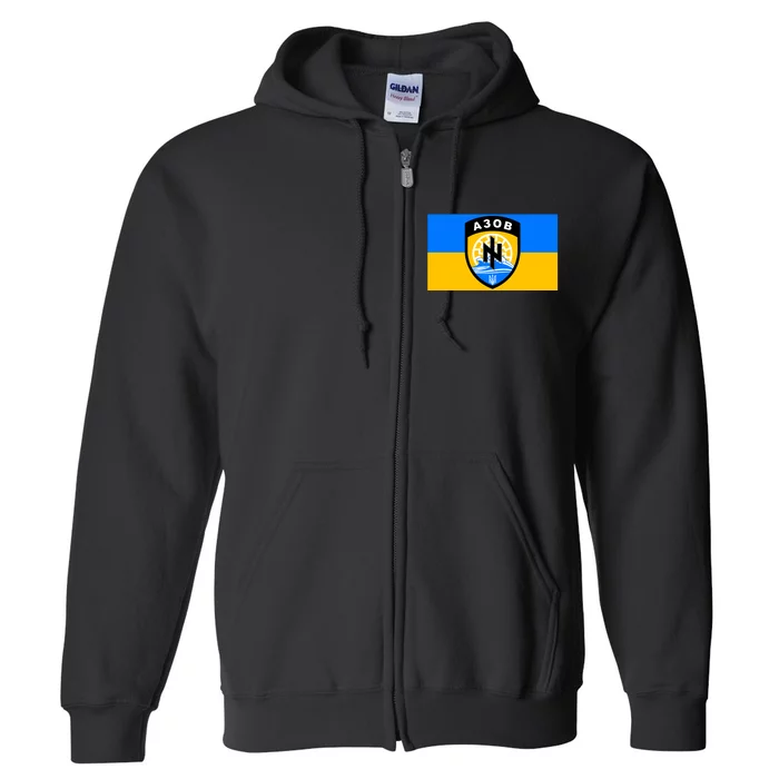 Ukraine Flag Azov Battalion A30B Shield Special Forces Full Zip Hoodie