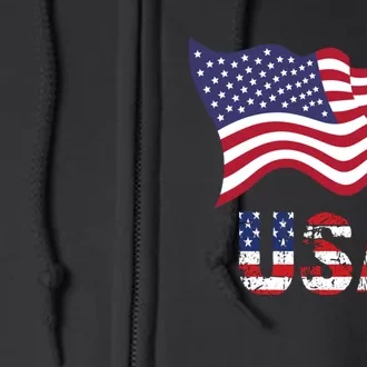 Usa Flag American United States Of America 4th Of July Full Zip Hoodie