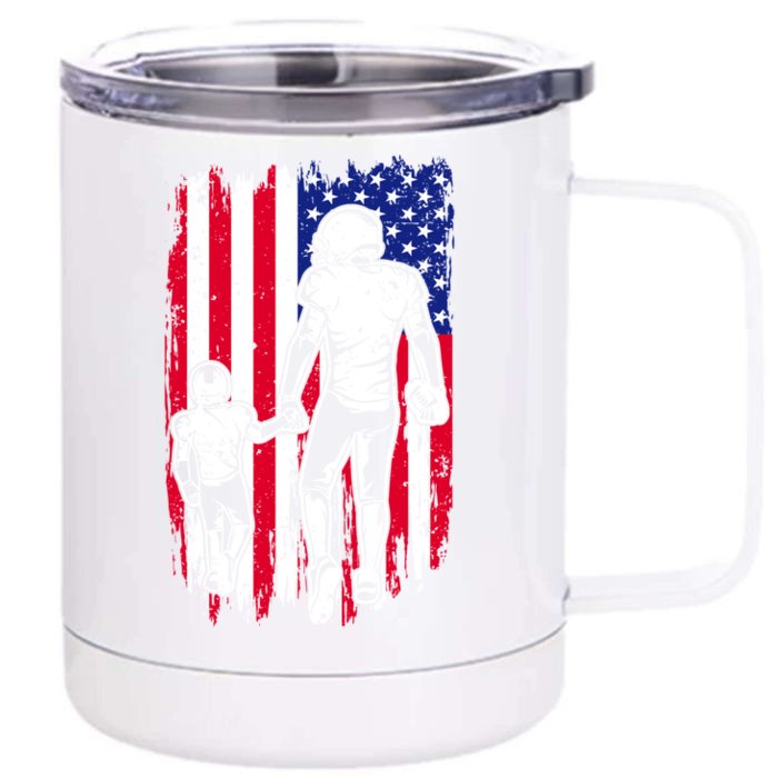 Usa Flag American Football Dad Fathers Day Daddy Papa Cute Gift Front & Back 12oz Stainless Steel Tumbler Cup