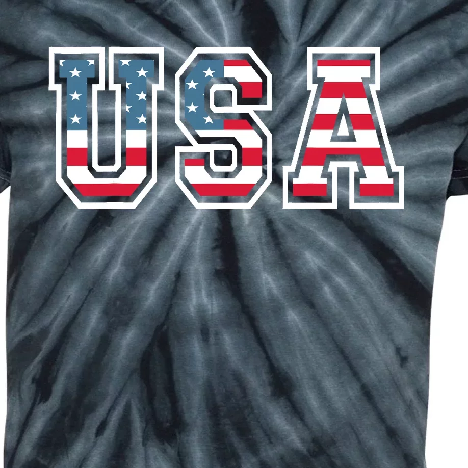 USA Flag American Flag United States of America 4th of July Kids Tie-Dye T-Shirt