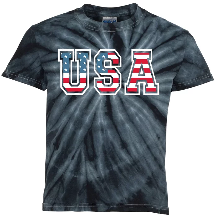 USA Flag American Flag United States of America 4th of July Kids Tie-Dye T-Shirt