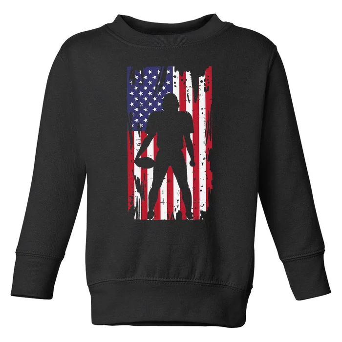 US Flag American Football Player Silhouette Vintage Patriot Toddler Sweatshirt