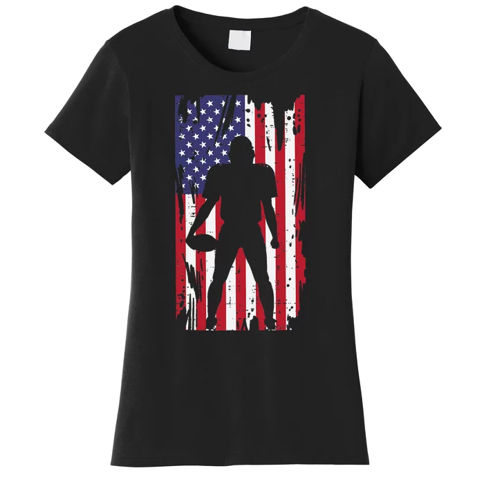 US Flag American Football Player Silhouette Vintage Patriot Women's T-Shirt